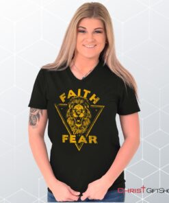 Faith Over Fear Lion V Neck Unisex Shirt, Hoodie, Sweatshirt, Christian Gifts