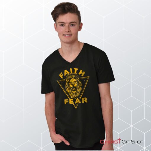 Faith Over Fear Lion V Neck Unisex Shirt, Hoodie, Sweatshirt, Christian Gifts