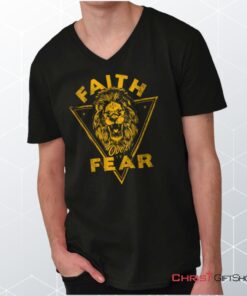 Faith Over Fear Lion V Neck Unisex Shirt, Hoodie, Sweatshirt, Christian Gifts