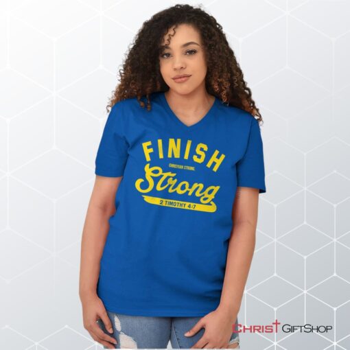 Finish Strong Scripture V Neck Unisex Shirt, Hoodie, Sweatshirt, Christian Shirt