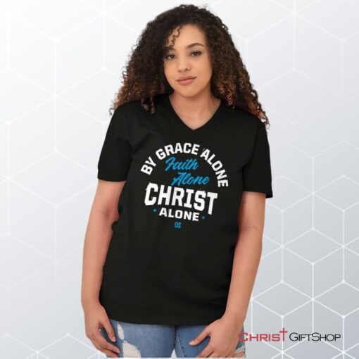 Grace Faith Christ Alone V Neck Unisex Shirt, Hoodie, Sweatshirt, Jesus Shirt