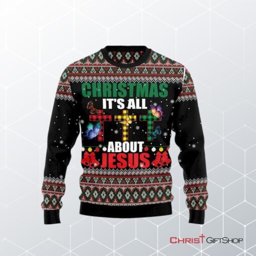 Butterfly All About Jesus Ugly Christmas Sweater, Jesus Christmas Sweater