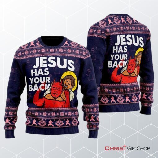 Funny Jesus Has Your Back Ugly Christmas Sweater, Jesus Christmas Sweater