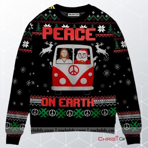 Jesus & Santa Peace On Earth Ugly Christmas Sweater, Jesus Christmas Sweater