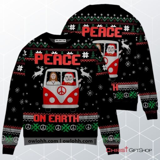 Jesus & Santa Peace On Earth Ugly Christmas Sweater, Jesus Christmas Sweater