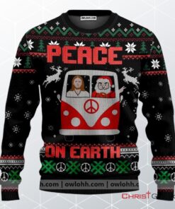 Jesus & Santa Peace On Earth Ugly Christmas Sweater, Jesus Christmas Sweater