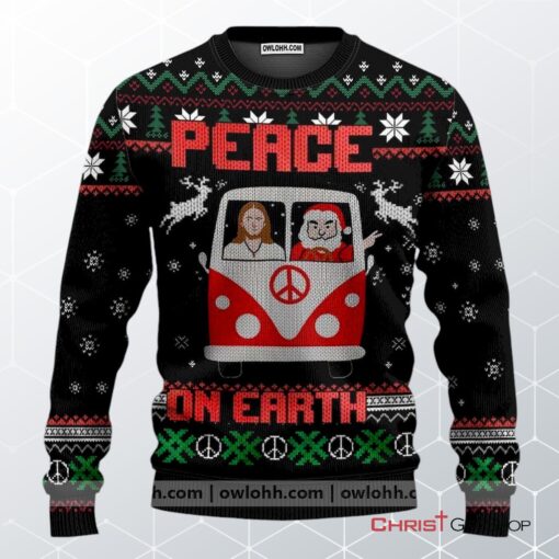 Jesus & Santa Peace On Earth Ugly Christmas Sweater, Jesus Christmas Sweater