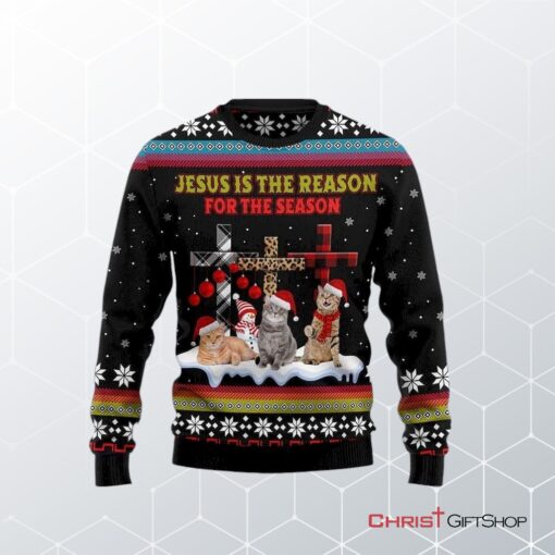 Jesus Is The Reason For The Season Cat Ugly Christmas Sweater, Jesus Christmas Sweater