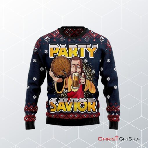 Jesus Party Savior Ugly Christmas Sweater, Jesus Christmas Sweater