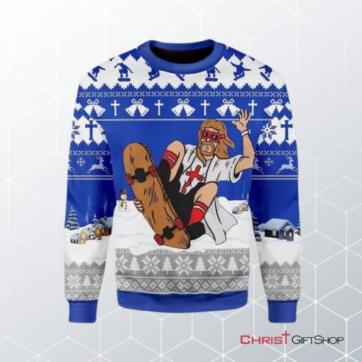 Jesus Skateboarding Christmas Ugly Christmas Sweater, Jesus Christmas Sweater