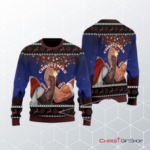 Santa And Jesus Christmas Ugly Christmas Sweater, Jesus Christmas Sweater