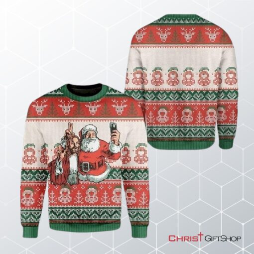 Santa And Jesus Ugly Christmas Sweater, Jesus Christmas Sweater